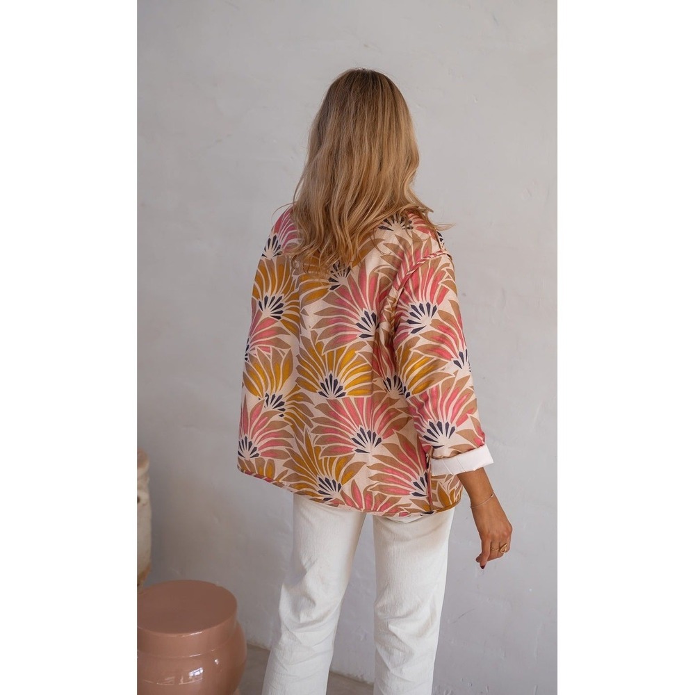 Easy Clothes Mirabelle Jacket S/M Multicolor Floral Fan Print Blazer Boho French - Picture 2 of 13